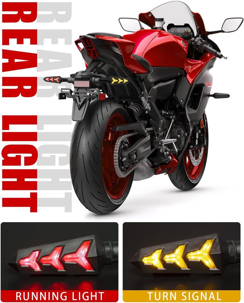 KICRY Sequential Turn Signal Motorcycle Blinkers LED Front Rear Flowing Indicators Daytime Running Light Universal Compatible with Harley Honda Kawasaki Suzuki Yamaha (Blue/Amber/Red) - Image 3